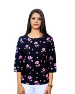 Dr. SaaB Casual Tops for Women, Floral Printed  for  Girls, Regular Fit, Color: Black. - Image 2