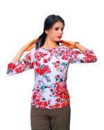 Dr. SaaB Casual White Floral Top Regular Fit for Women, 3/4 Sleeve - Image 2