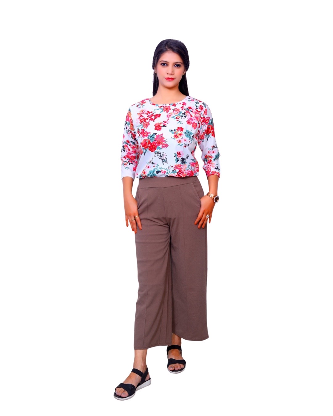 IMG-1532 Dr. SaaB Casual White Floral Top Regular Fit for Women, 3/4 Sleeve - Image 3