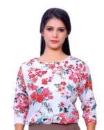 Dr. SaaB Casual White Floral Top Regular Fit for Women, 3/4 Sleeve - Image 5