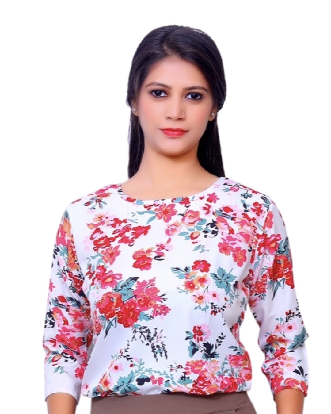 IMG-1534 Dr. SaaB Casual White Floral Top Regular Fit for Women, 3/4 Sleeve - Image 5
