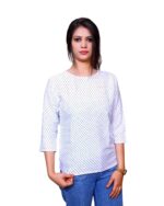 Dr. SaaB Casual Tops for Women, Dot Print for  Girls, Regular Fit, Color: White - Image 2