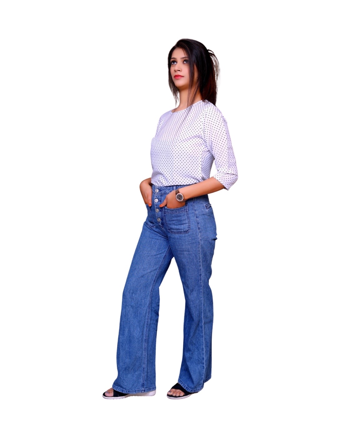 IMG-1937 Dr. SaaB Casual Tops for Women, Dot Print for  Girls, Regular Fit, Color: White - Image 3