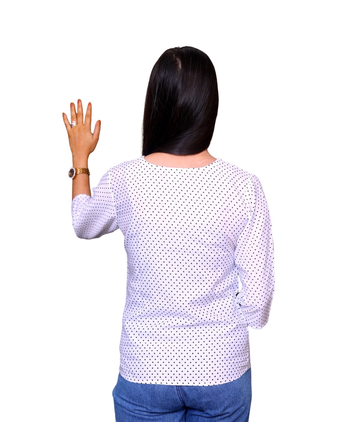 IMG-1938 Dr. SaaB Casual Tops for Women, Dot Print for  Girls, Regular Fit, Color: White - Image 4
