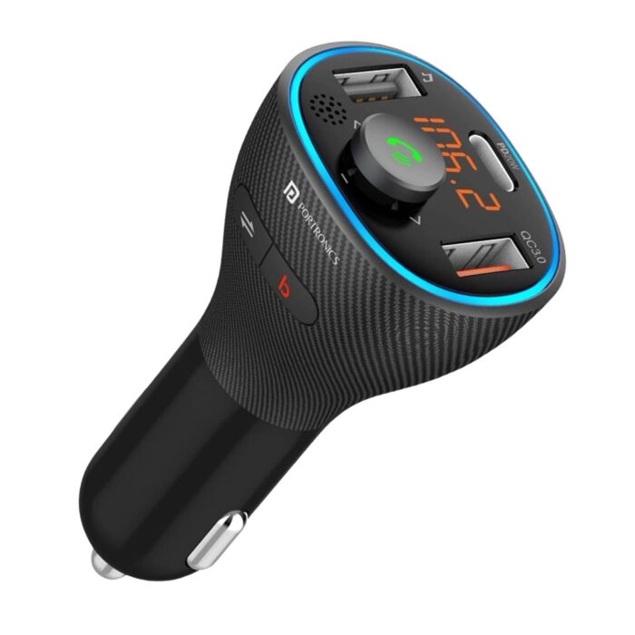 Portronics Auto 15 Bluetooth - FM Transmitter, Hands-Free Calling,USB Reading (PD 20W+QC3.0) Fast Charger,(Black) - Image 2