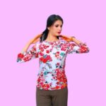 Dr. SaaB Casual White Floral Top Regular Fit for Women, 3/4 Sleeve