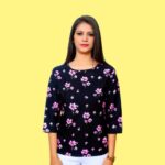 Dr. SaaB Casual Tops for Women, Floral Printed  for  Girls, Regular Fit, Color: Black.