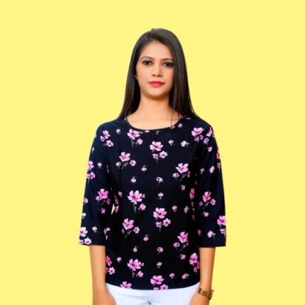 Dr. SaaB Casual Tops for Women, Floral Printed  for  Girls, Regular Fit, Color: Black.