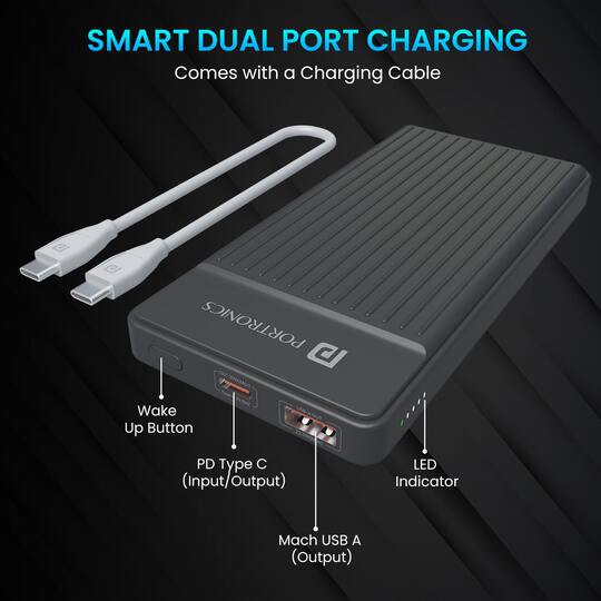 61bq9ttWjTL._SL1500_ (1) Portronics Luxcell B12 10000 mAh Power Bank (Black). - Image 1